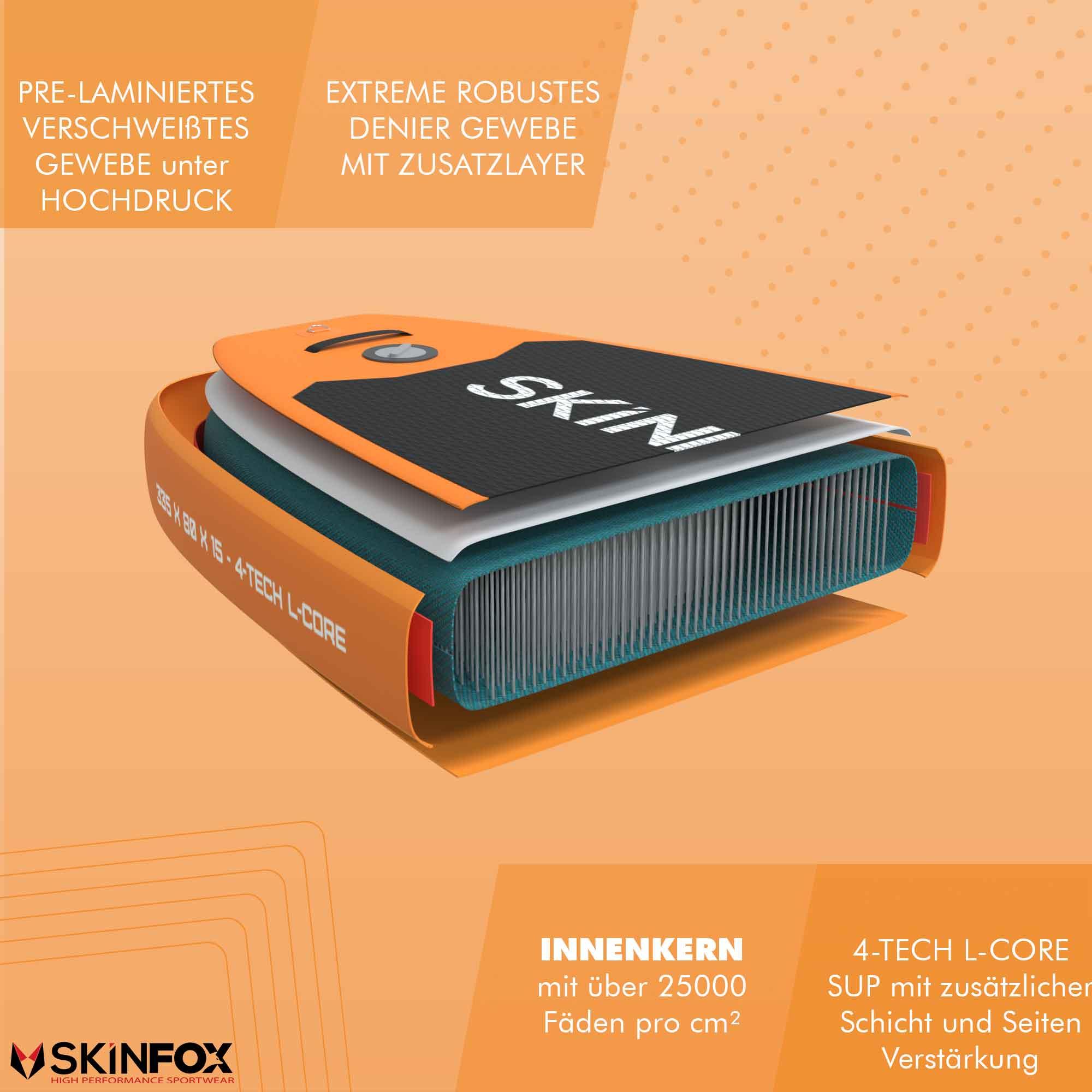 SKINFOX STARFISH ALU-SET (335x80x15) 4-TECH L-CORE SUP Paddelboard orange - Farbe: orange - Groesse: Board,Bag,Pumpe