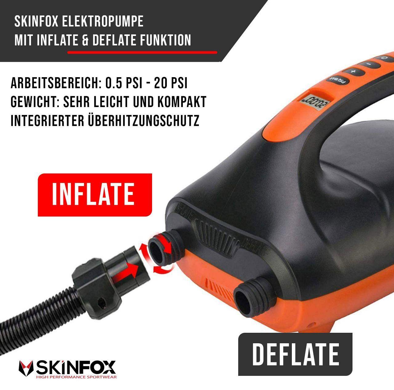 SKINFOX SUPER Electric AIR Pump 0,5 bis 20 PSI SUP Paddelboard Pumpe aufblasbares Boot 2-stufig mit