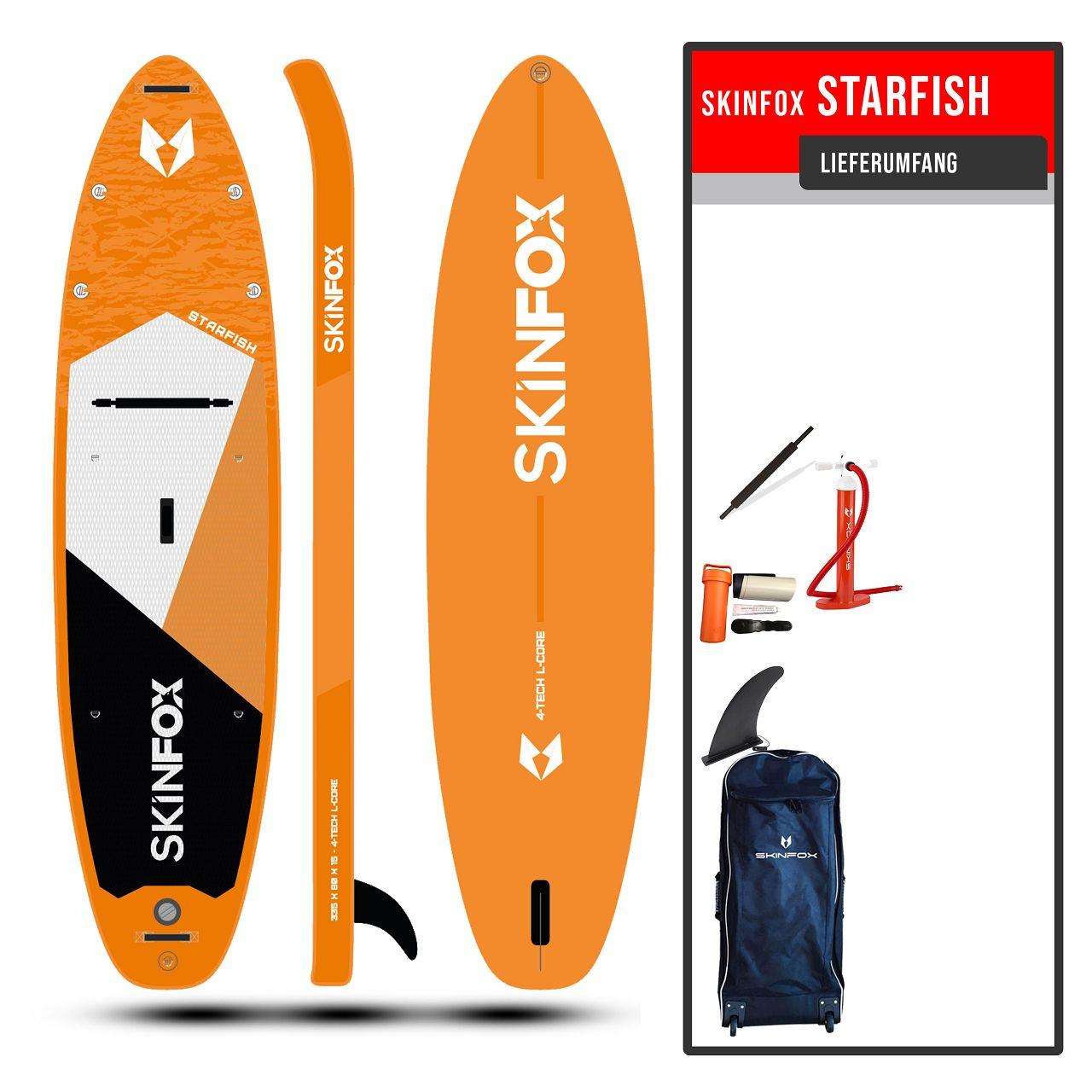 SKINFOX STARFISH CARBON-SET (335x80x15)  4-TECH L-CORE SUP Paddelboard orange - Farbe: orange - Groesse: Board,Bag,Pumpe